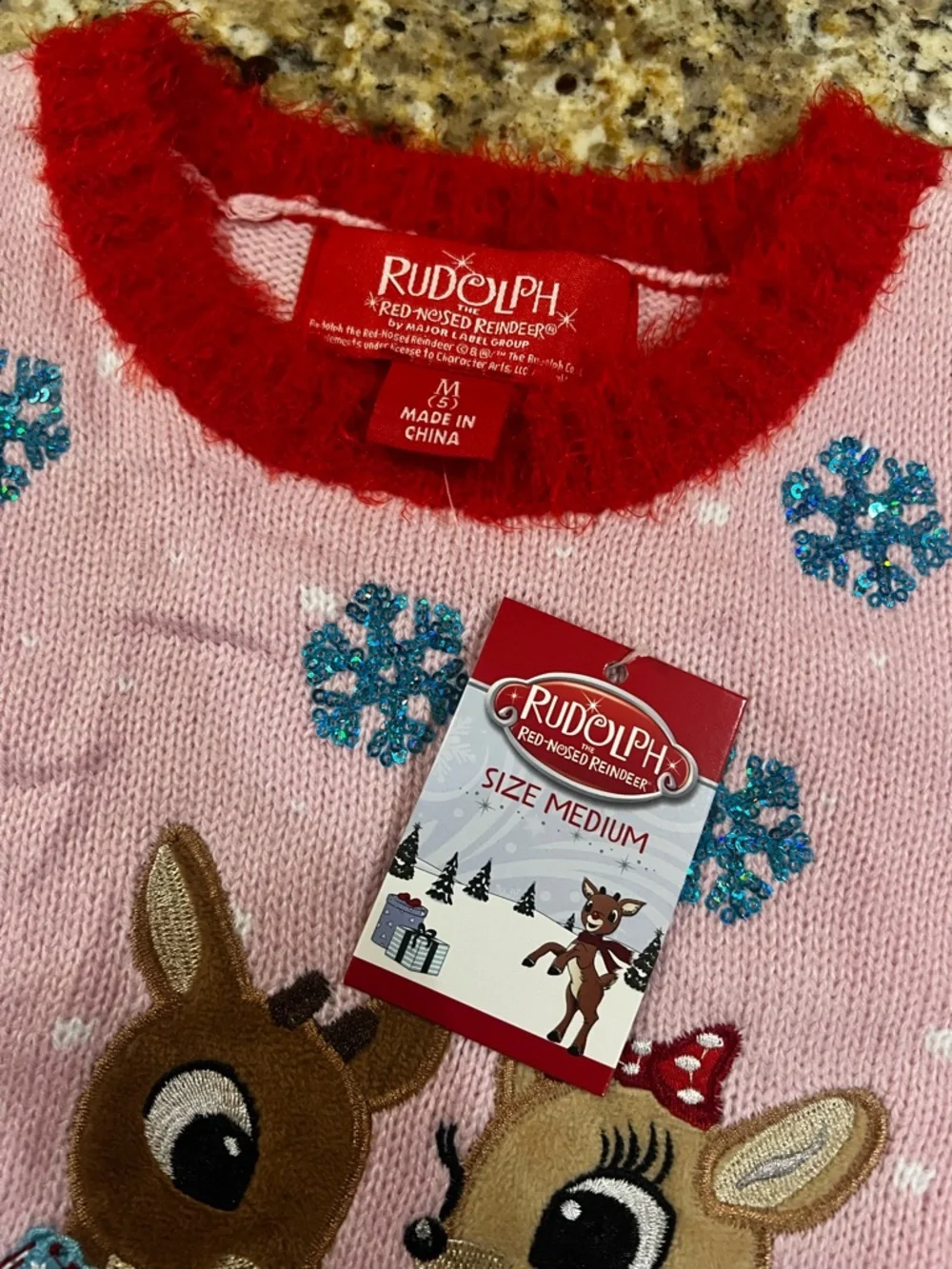 New - Rudolph the Red Nose Reindeer Girls Christmas Sweater in Pink | Size M (5)